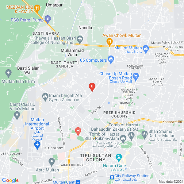 AIMS Education Multan location map: Ward No x111 , Property No 800/5/E, Goushe Azam Road, Near Nandla Chowk Bosan Town, Multan, Punjab